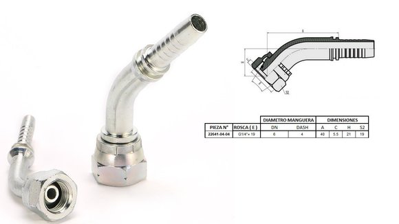 Imagen de HEMBRA CURVA 45° 1/4'' BSP X 19F 04 MANG.1/4''